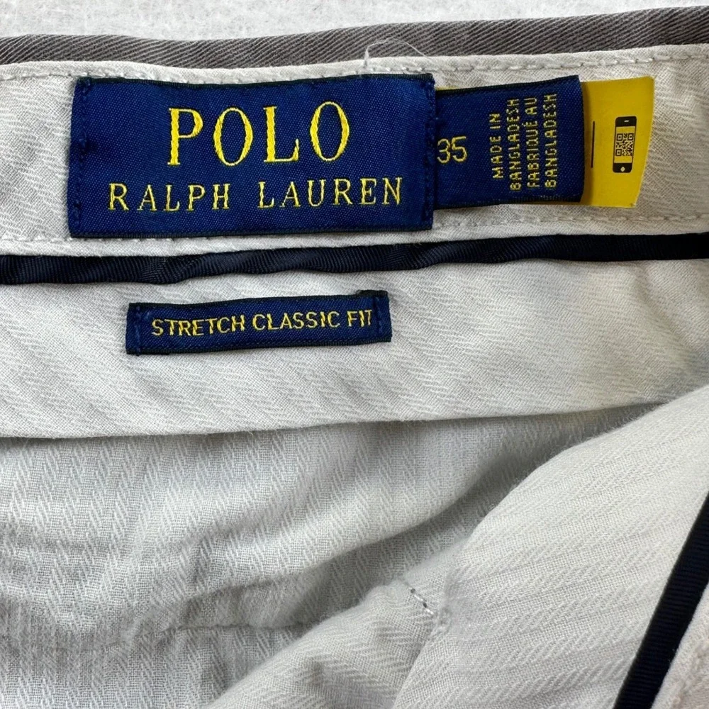Polo Ralph Lauren Mens Gray Stretch Classic Fit Chino Shorts Size 35 Cotton